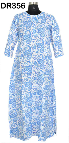 10 कपास की हाथ से ब्लॉक प्रिंटेड महिलाओं की लंबी ड्रेस DR356