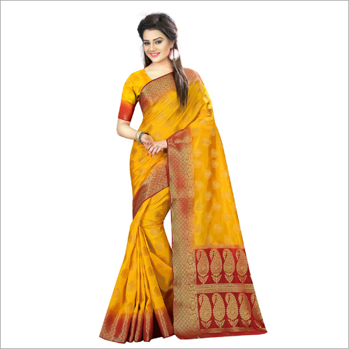 Ladies Trendy Sarees - Cotton, Yellow Color | Plain Design for Stylish Elegance