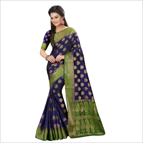 Blue And Green Designer Ladies Silk Saree