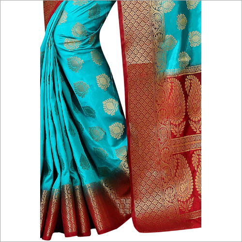 Blue And Maroon Ladies Lycra Sarees
