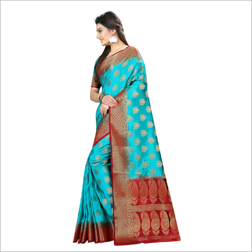 Blue And Maroon Ladies Lycra Sarees