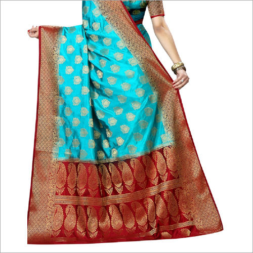 Blue And Maroon Ladies Lycra Sarees