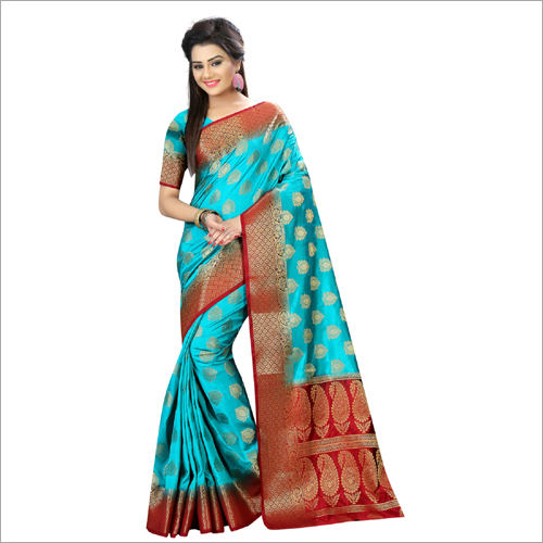Blue And Maroon Ladies Lycra Sarees