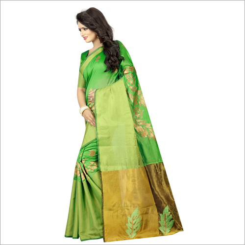 Ladies Cotton Printed Saree - Green Color | Designer Fashion Statement For Elegant Occasions