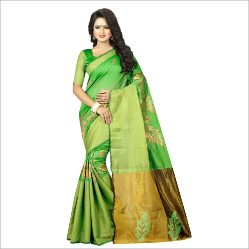 Ladies Cotton Printed Saree - Green Color | Designer Fashion Statement For Elegant Occasions