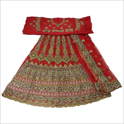 Designer Bridal Lehenga Choli - Net Fabric, Free Size, Red Color | Sleeveless with Intricate Embroidered Work for Weddings