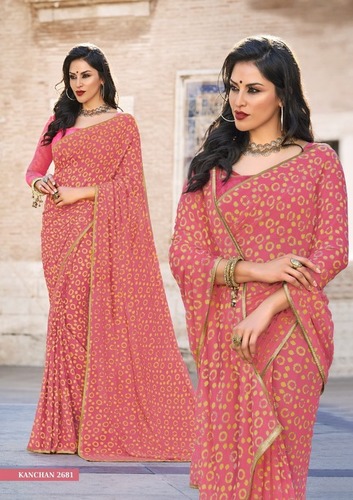 Designer Georgette Printed Saree - 5.5 Mtr with 0.80 Blouse, Red Foil Work and Piping Border | Soft Touch, Comfortable Wear, Eye-Catchy Look