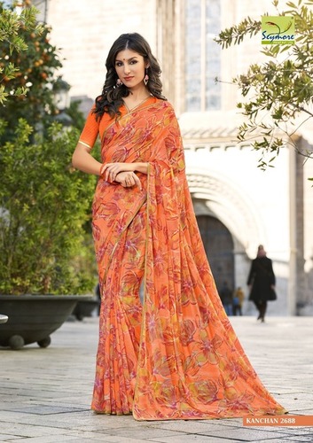 Trending Georgette Saree - Georgette Fabric, 5.5 Mtr Length + 0.80 Mtr Blouse, Eye-catching Look, Comfortable Wear With Lovely Piping Border