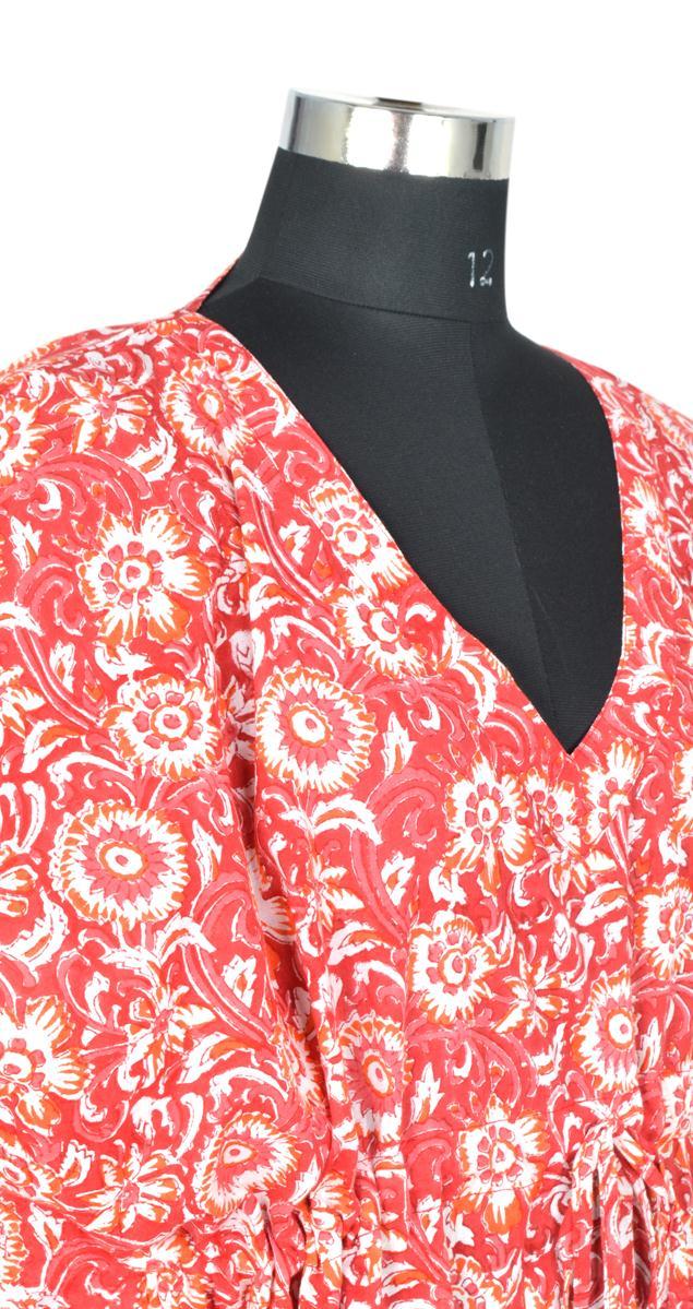 Multi Color Cotton Hand Block Printed Long Womens Kaftan Dr49