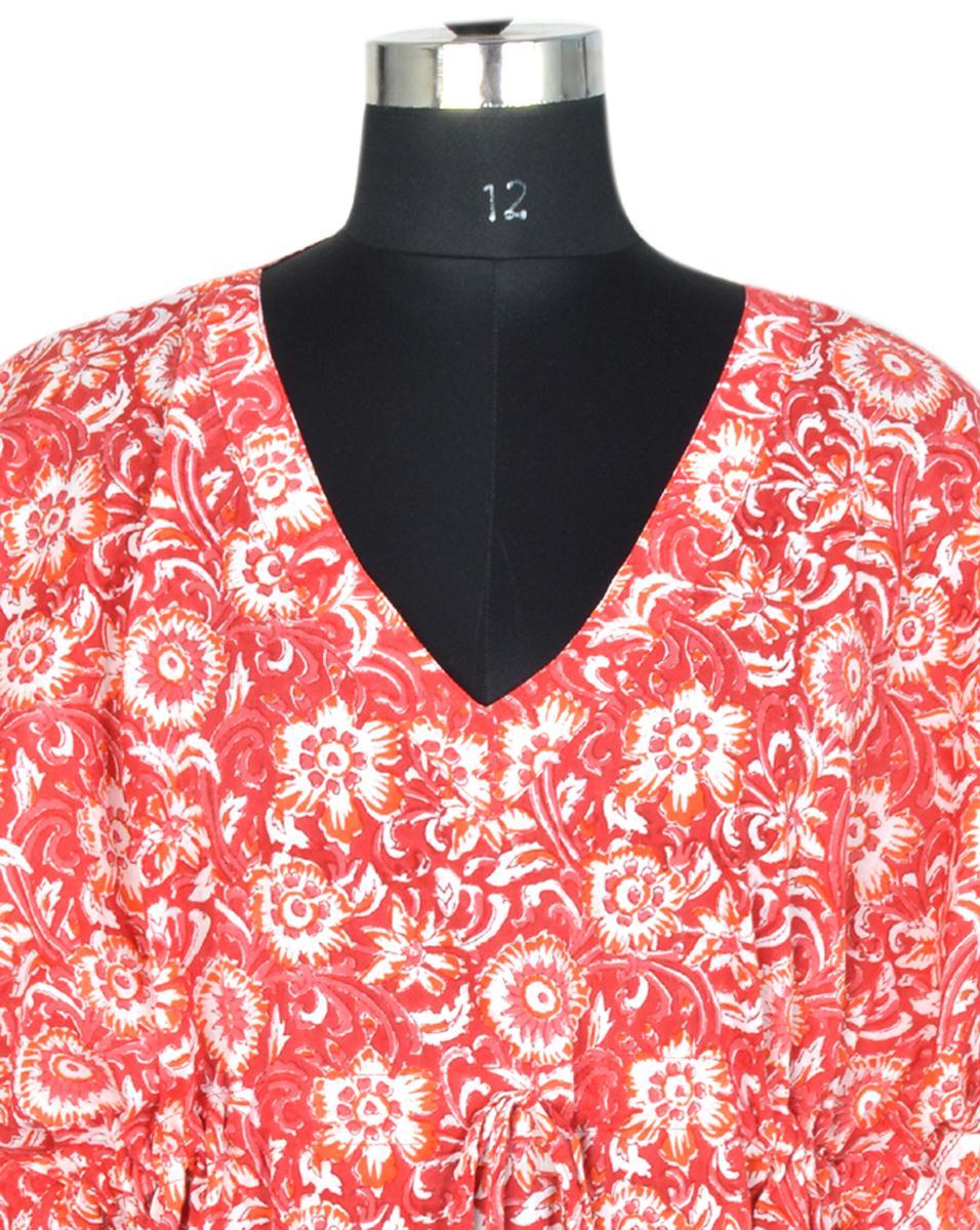 Multi Color Cotton Hand Block Printed Long Womens Kaftan Dr49