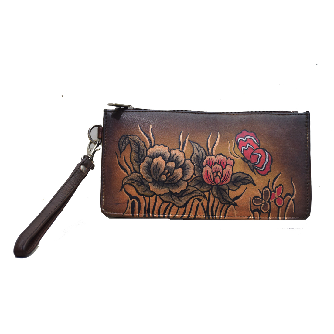 Ladies Purse Hand Painted Leather Wristlet Wallet