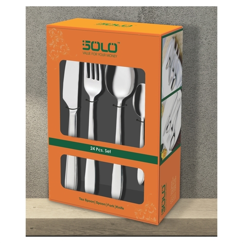 24 Pcs Cutlery Set - Stainless Steel, Mirror Polish Finish | Elegant White Handle Dinnerware