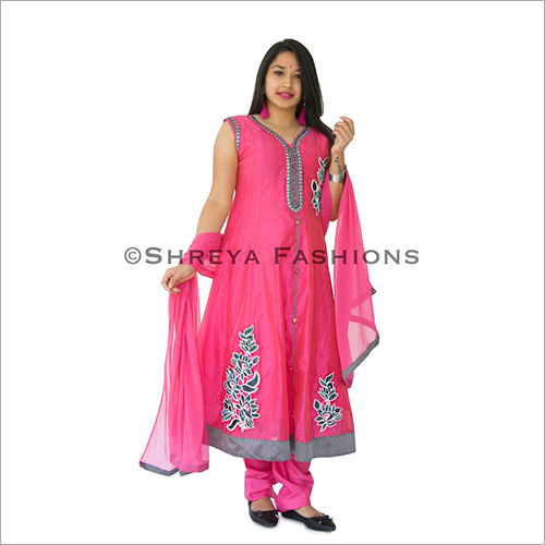 Anarkali Suit - Net Fabric, Floor Length, Pink Color | Elegant Embroidery, Sleeveless, Comfortable Wear, Eye-catchy Look, Intricate Pattern