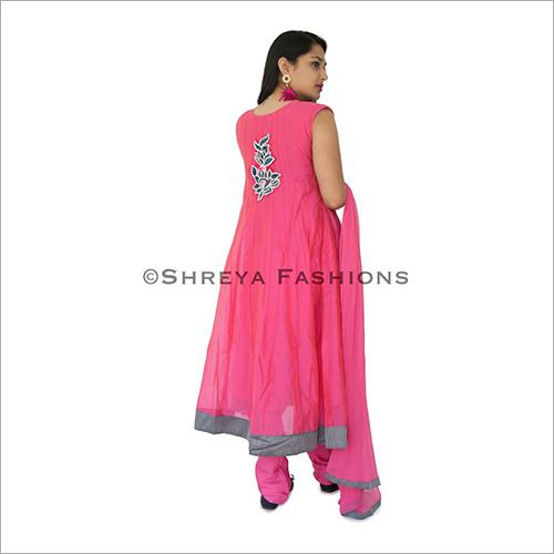 Anarkali Suit - Net Fabric, Floor Length, Pink Color | Elegant Embroidery, Sleeveless, Comfortable Wear, Eye-catchy Look, Intricate Pattern