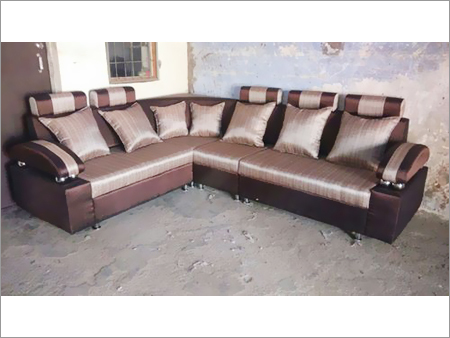 L Shaped Designer Sofa Set - Fabric, Wood | 8ft x 6ft, Brown Color, 6 Seats, 1 Year Warranty, Customizable Styles