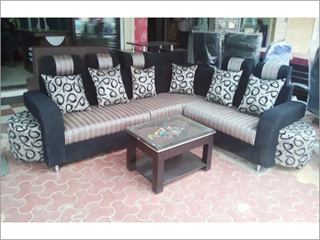 L Shaped Sofa Set - Fabric & Wood, 8ft x 6ft | Black, Durable & Comfortable with 6 Seats and 8 Cushions