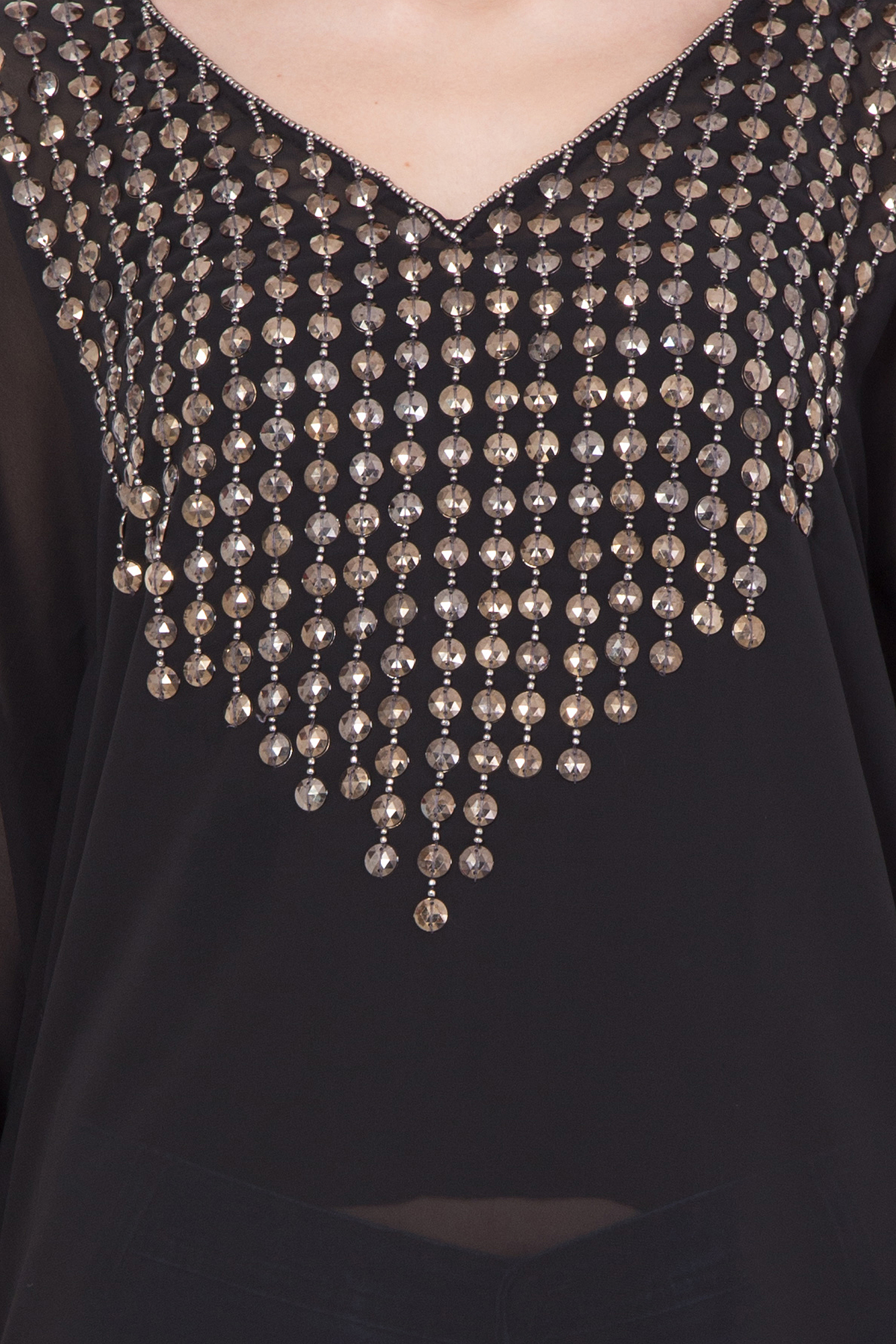 Kaftan - Polyester Size S/m/l, Black Color, Beaded Pattern With Bead Decoration | Dry Clean Only, Contemporary Western Dress