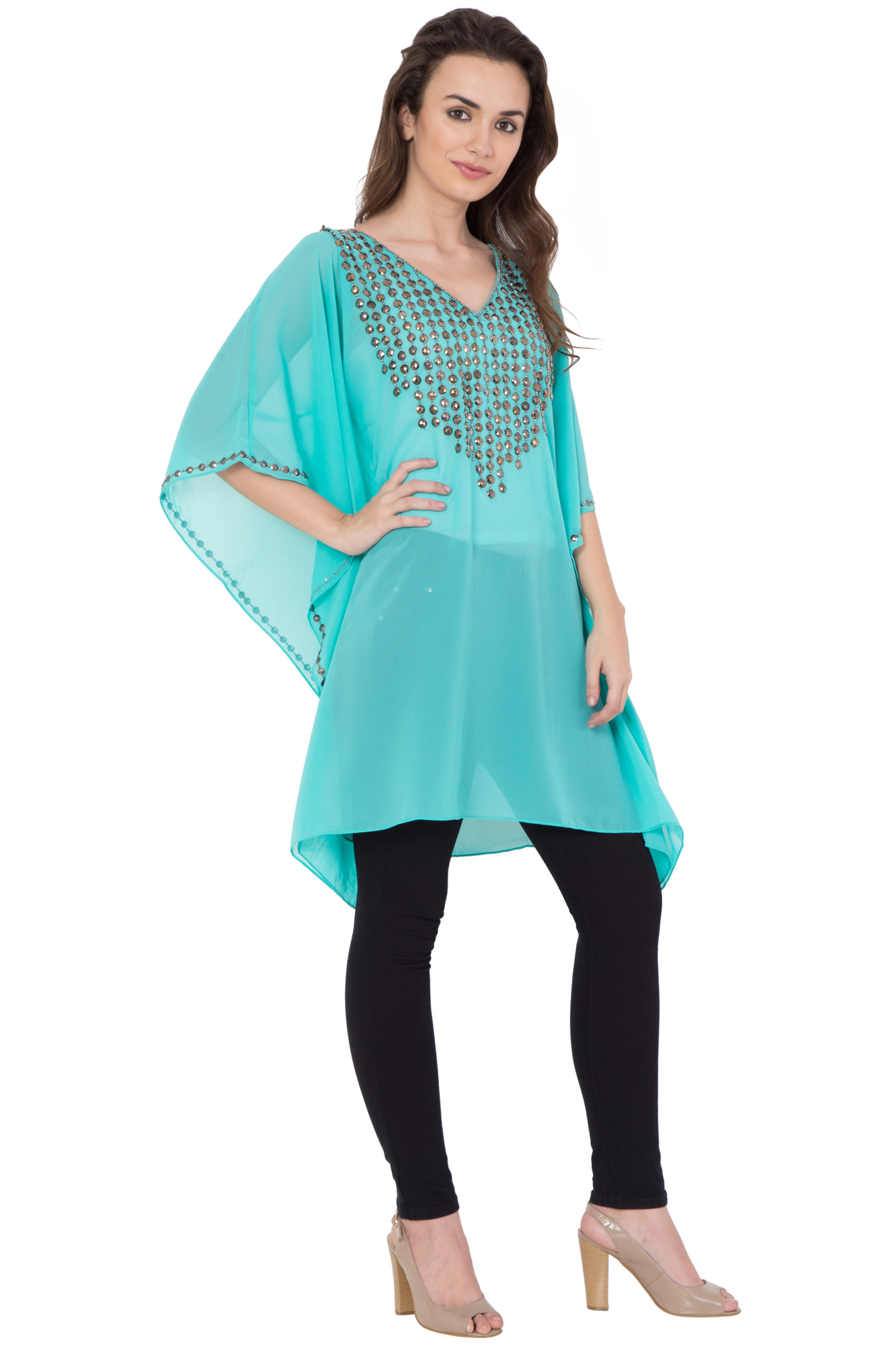 Kaftan - Poly Georgette, Sizes S, M, L | Beaded Decoration, Ethnic Indian Design