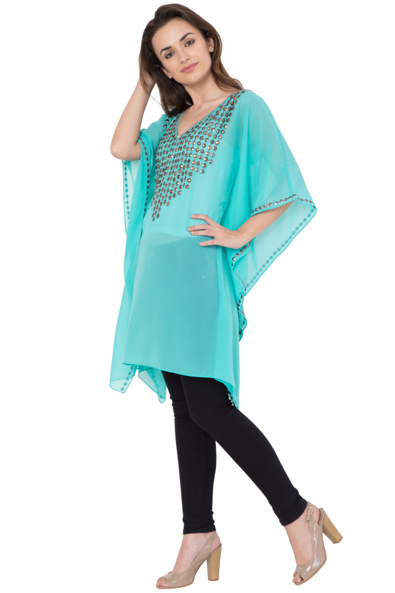 Kaftan - Poly Georgette, Sizes S, M, L | Beaded Decoration, Ethnic Indian Design