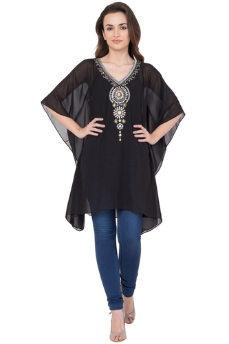 Kaftan - Poly Georgette, Size S,M,L | Beaded Pattern, Western Style