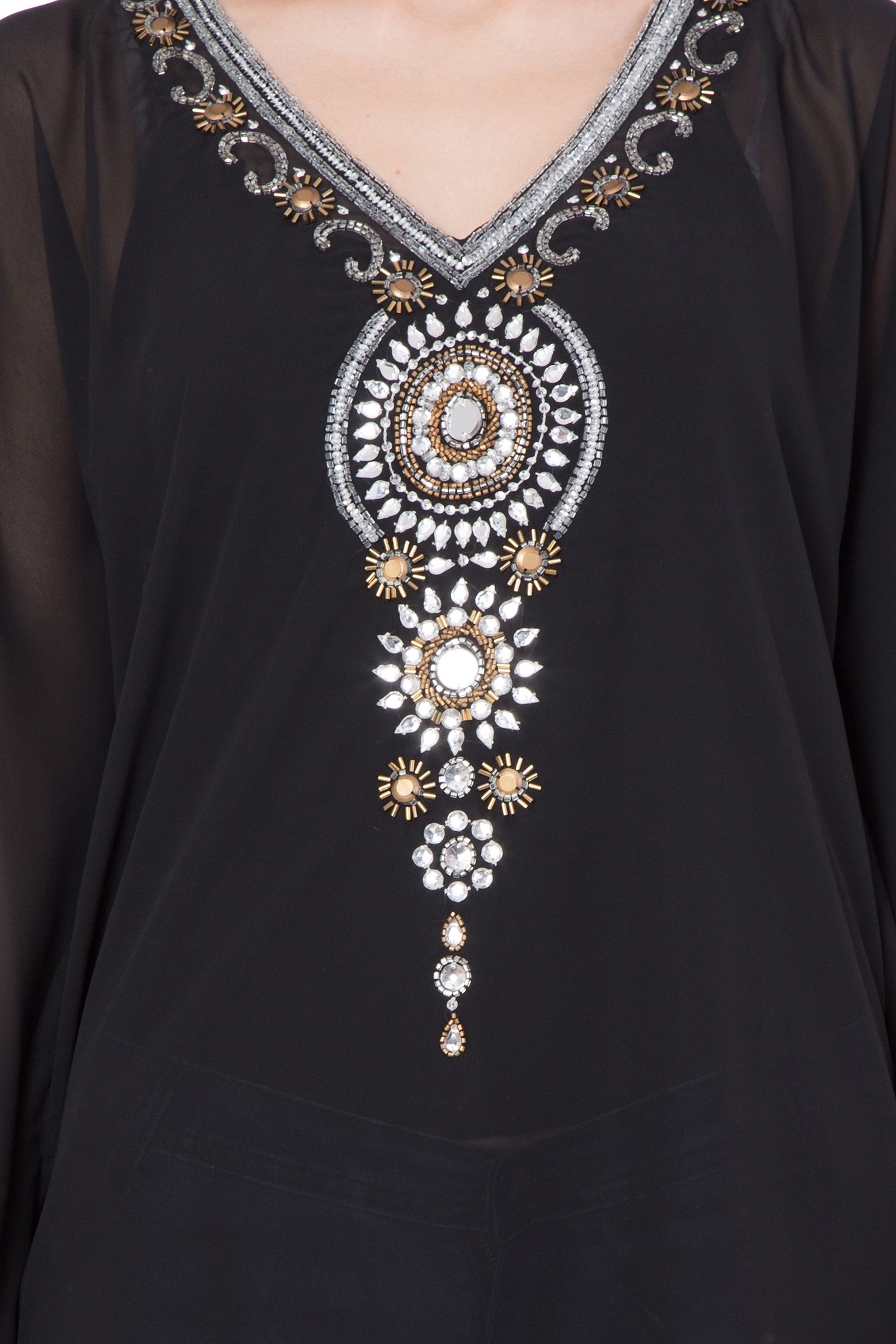 Kaftan - Poly Georgette, Size S,m,l | Beaded Pattern, Western Style