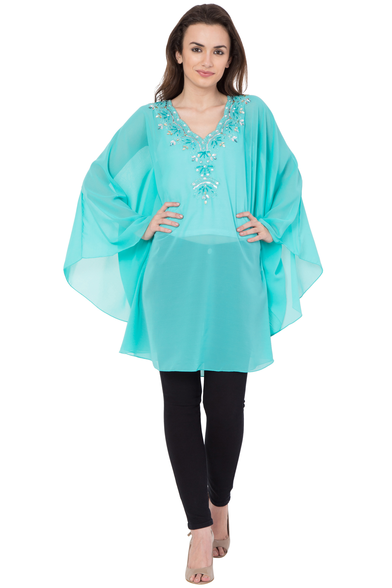 Kaftan - Polyester Material, Size S/m/l, Handwork Beaded Decoration | Indian Ethnic Design, Western Dress Type