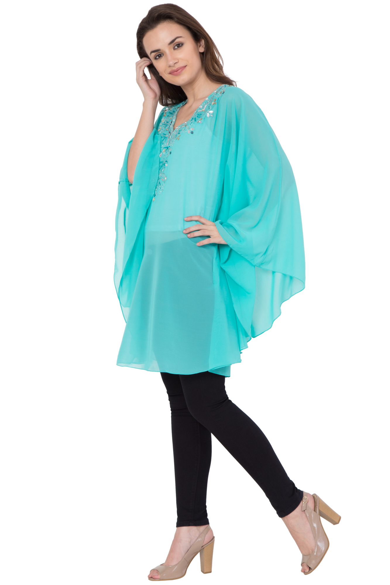 Kaftan - Polyester Material, Size S/m/l, Handwork Beaded Decoration | Indian Ethnic Design, Western Dress Type