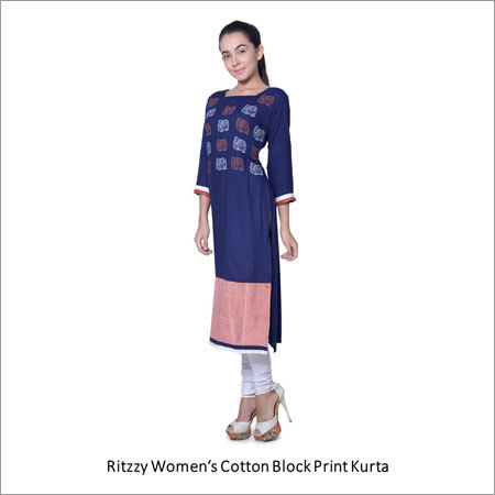 Womens Cotton Block Print Kurta - 1219.2mm Length | Elegant Design with Traditional Block Print Patterns and Comfortable Fit