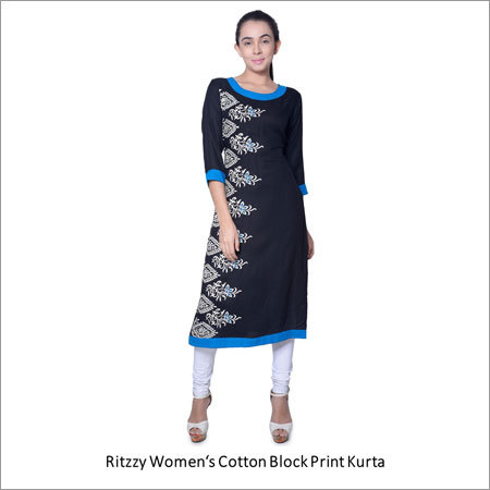 Womens Cotton Block Print Kurta - 1219.2 mm Length | Traditional Design, Comfortable Fit, Vibrant Patterns