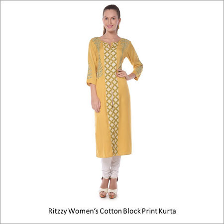 Womens Cotton Block Print Kurta - 1219.2 Millimeter Length | Stylish Design, Comfortable Fit, Ethnic Wear for Every Occasion