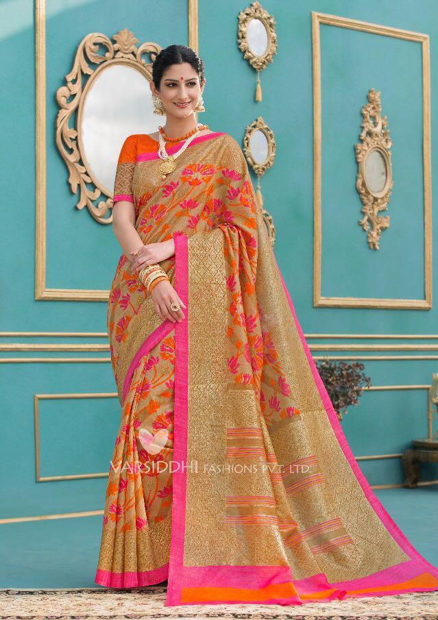 Multi Sethnic Wholesaling Peach Mintorsi Varsiddhi Saree