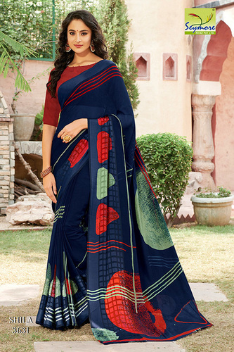 Blue Designer Printed Saree