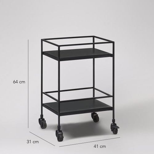 Food Serving Trolley - Iron, 41x31x64 Cm, Matte Black Finish | Heavy-duty Wheels, Elegant Design, Stackable