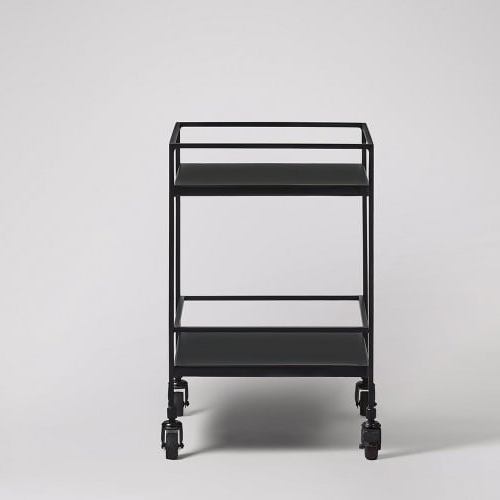 Food Serving Trolley - Iron, 41x31x64 Cm, Matte Black Finish | Heavy-duty Wheels, Elegant Design, Stackable