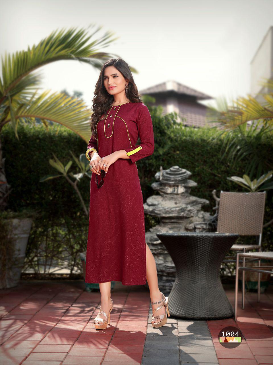 Sethnic Off Shoulder Kurti - Rayon Fabric Available Sizes M To Xxl Vibrant Red Color Modern Style With Short Sleeves Embroidered And Printed Patterns