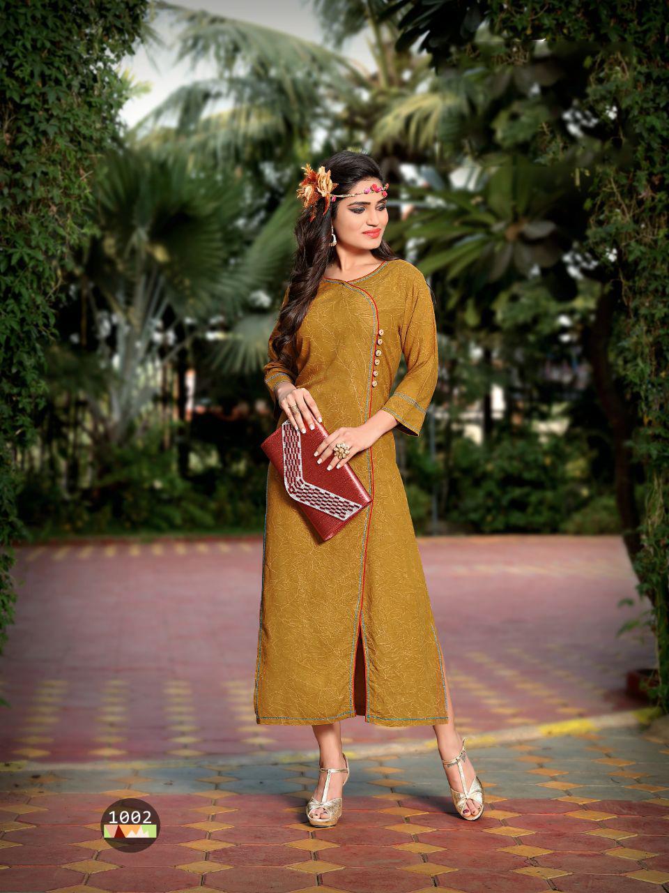 Sethnic Off Shoulder Kurti - Rayon Fabric Available Sizes M To Xxl Vibrant Red Color Modern Style With Short Sleeves Embroidered And Printed Patterns