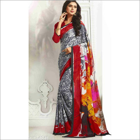 Ladies Anugraha Brand Designer Print Crepe Saree