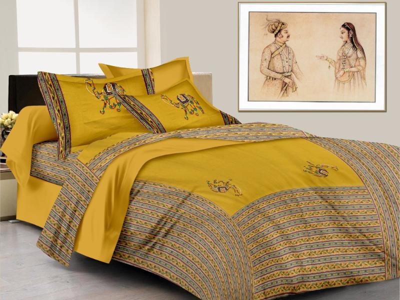 Patchwork Bed Sheet - 100% Cotton, King Size 90x108 Inches, Multicolor Hand-block Print, Includes Two 17x27 Inch Pillow Covers, No Shrinkage