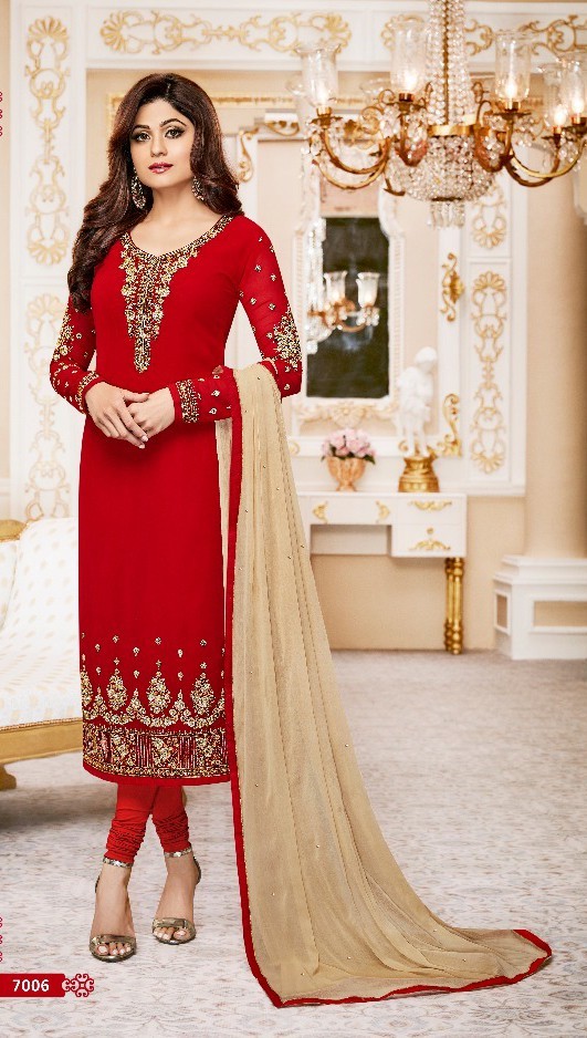 Aashirwaad Jannat Suits - Real Georgette, Approx 01 Kg | Resham Embroidery, Beige Color, Dry Clean Only