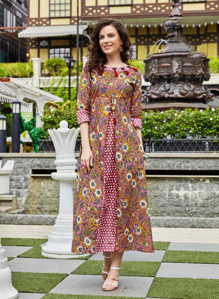 Designer Long Rayon Gown Kurta Size: Extra Large