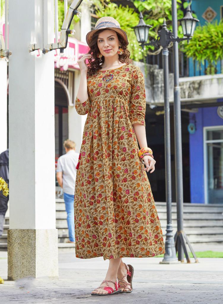 Designer Long Rayon Gown Kurta Size: Extra Large