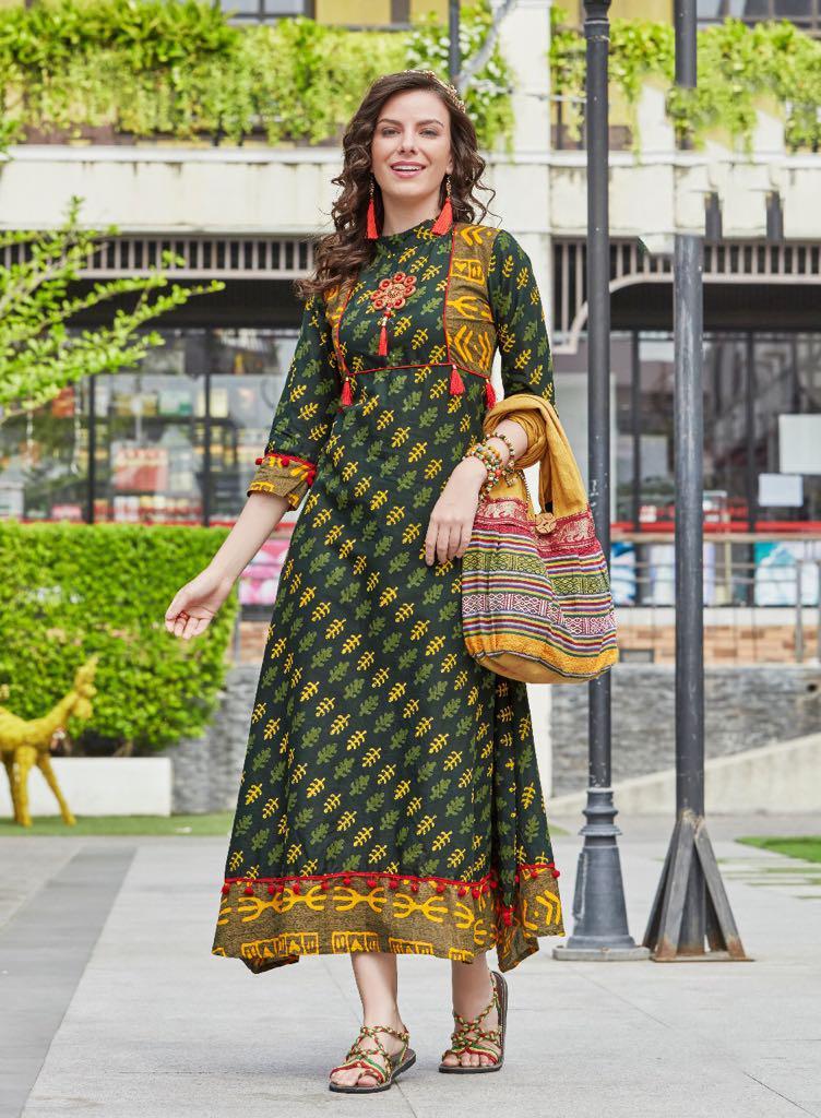 Designer Long Rayon Gown Kurta Size: Extra Large