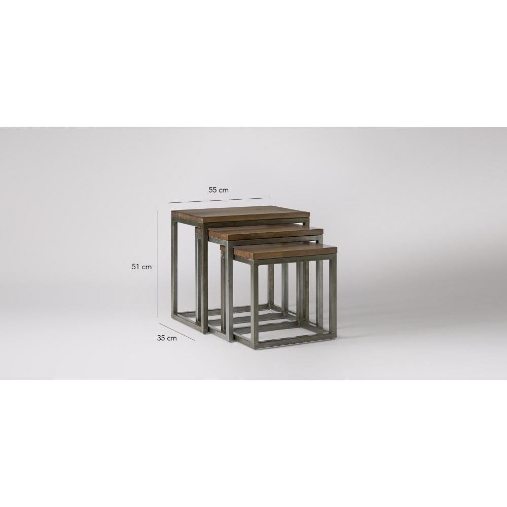 Creative Art Mango Wood Iron Side Table Set