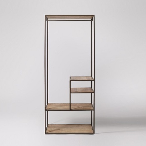 Hanging Rail - Wrought Iron And Mango Wood, 75cm Width X 35cm Depth X 180cm Height, Durable And Versatile Design With Four Shelves