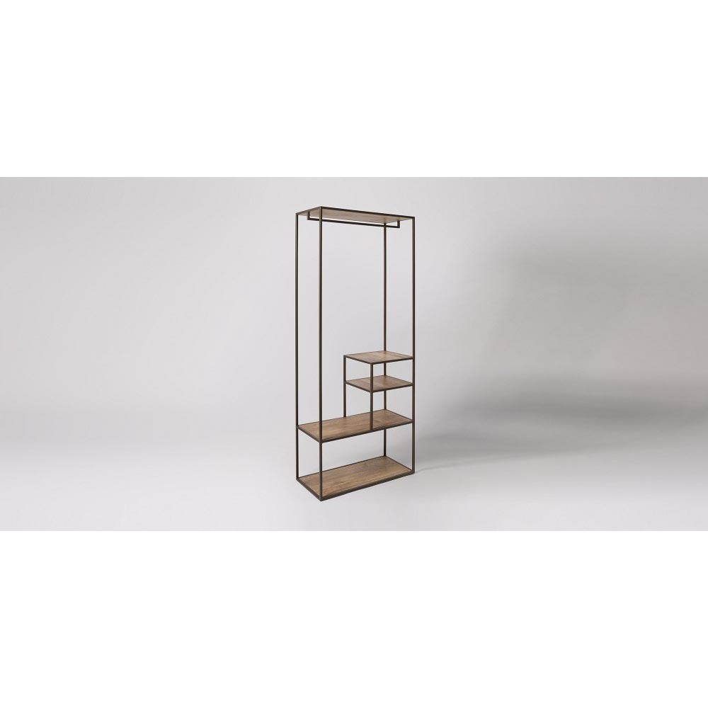 Hanging Rail - Wrought Iron And Mango Wood, 75cm Width X 35cm Depth X 180cm Height, Durable And Versatile Design With Four Shelves