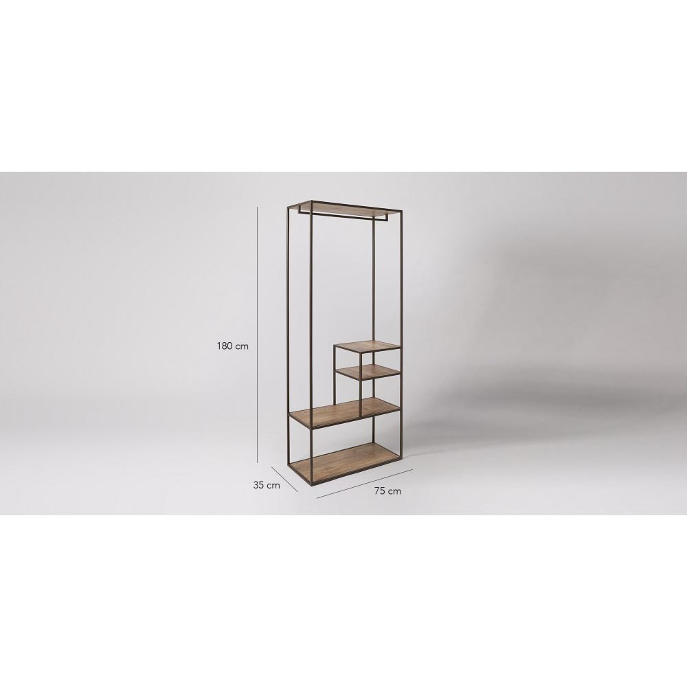Hanging Rail - Wrought Iron And Mango Wood, 75cm Width X 35cm Depth X 180cm Height, Durable And Versatile Design With Four Shelves