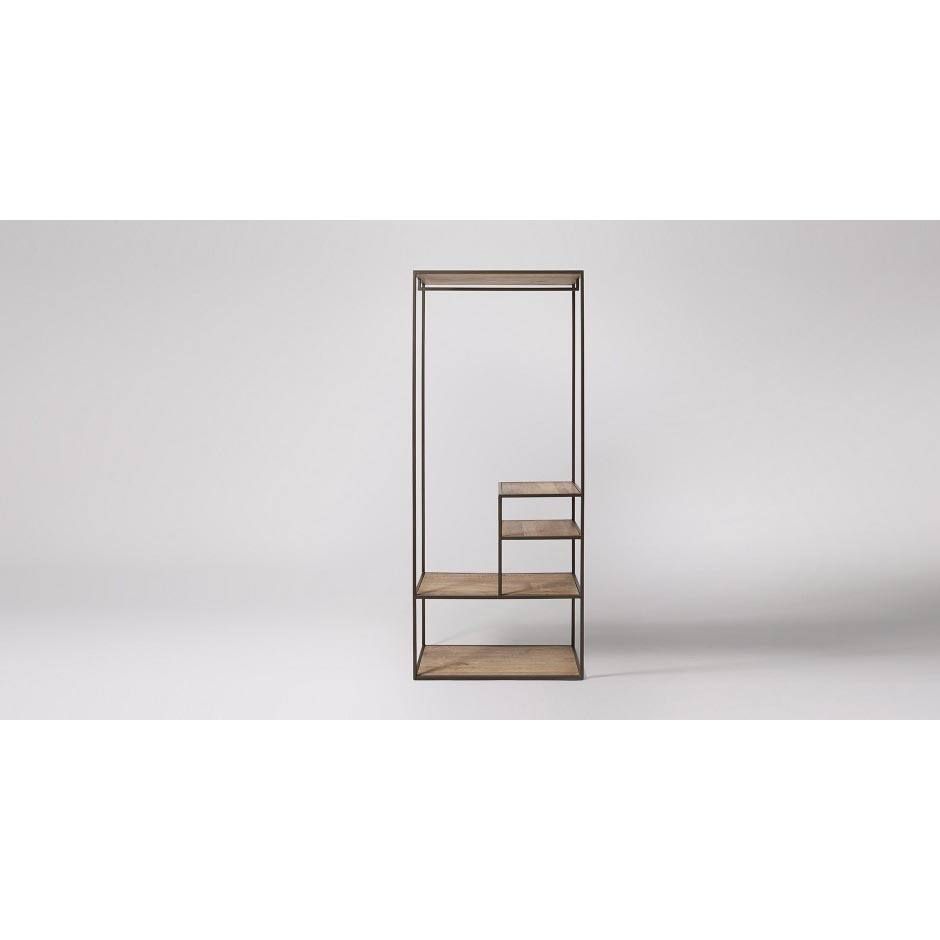 Hanging Rail - Wrought Iron And Mango Wood, 75cm Width X 35cm Depth X 180cm Height, Durable And Versatile Design With Four Shelves