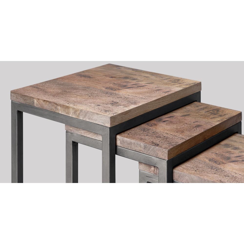 Nesting Tables - Stained Wood With Lightly Distressed Finish, Vintage Appeal, Durable Design, Stackable Convenience