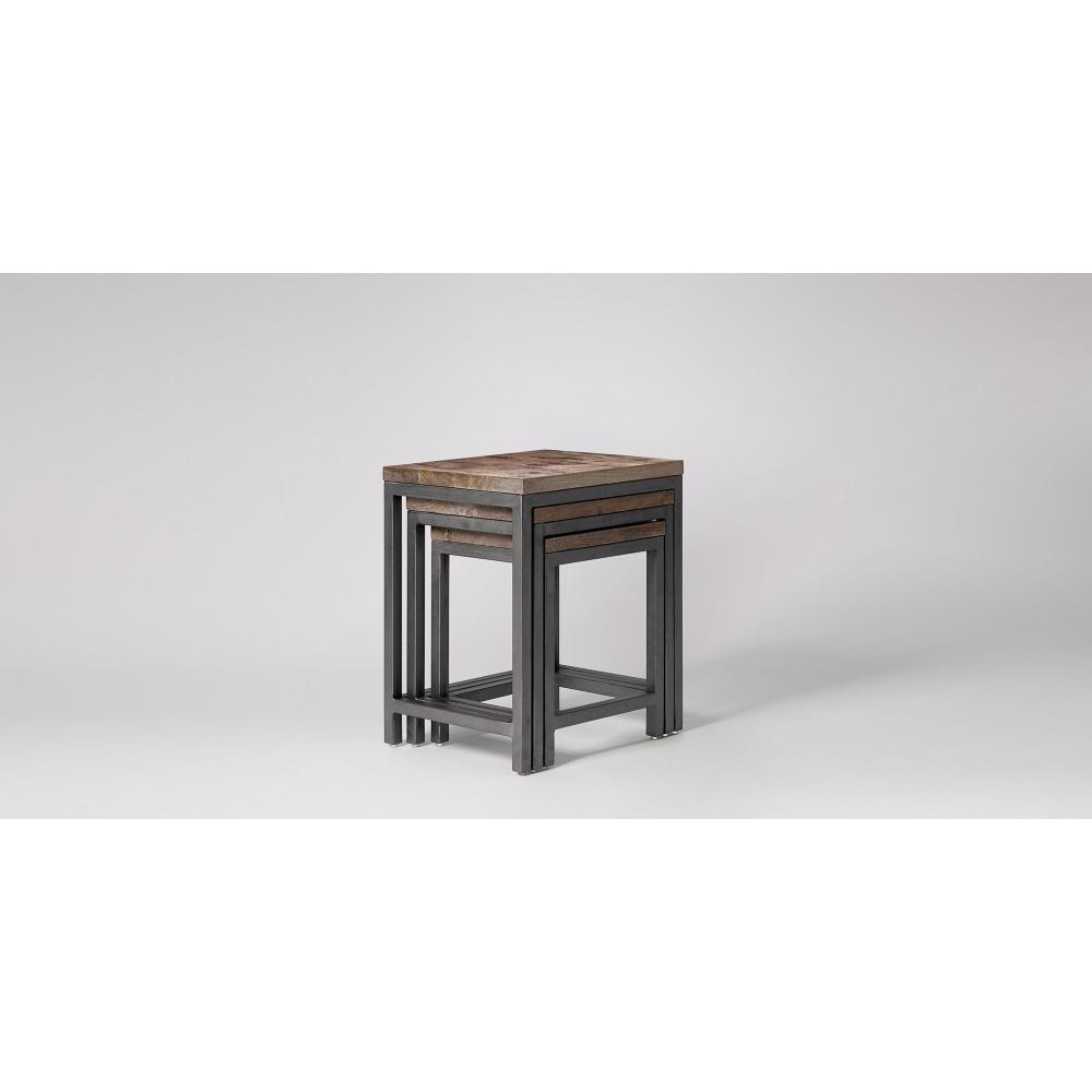 Nesting Tables - Stained Wood With Lightly Distressed Finish, Vintage Appeal, Durable Design, Stackable Convenience