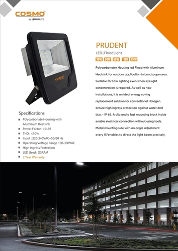 Outdoor LED Flood Light - Ceramic and Plastic, Rectangular Shape, Grey Color - White Light, Working Temperature 3500-6500 K